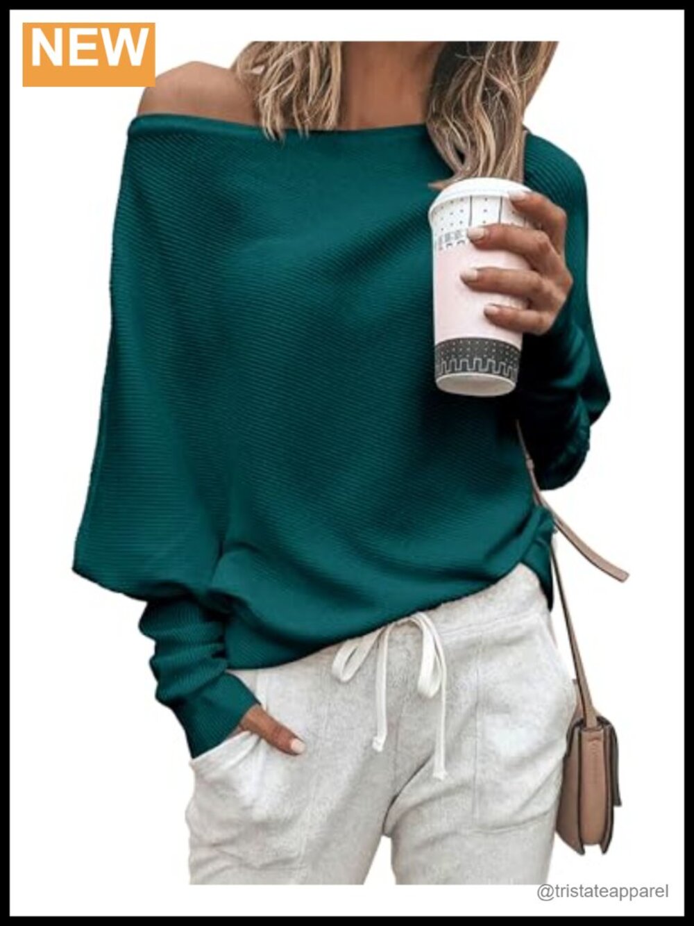 Off The Shoulder Knit Pullover Sweater Batwing Long Sleeve Loose Fit